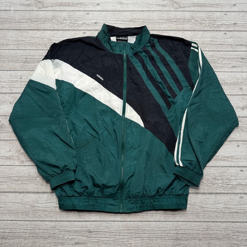 Vintage Adidas Track Jacket Men's Large Green Athletic Sportswear Windbreaker